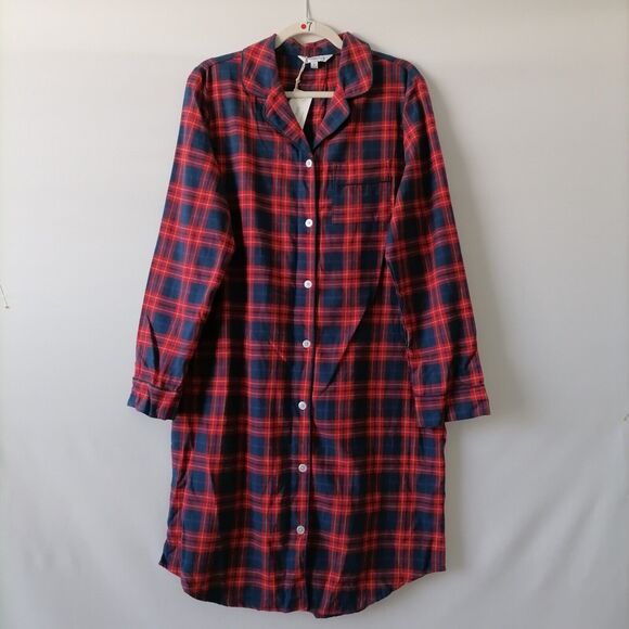The Company Store Womens Navy Red Plaid Family Flannel Women's Nightshirt Size M